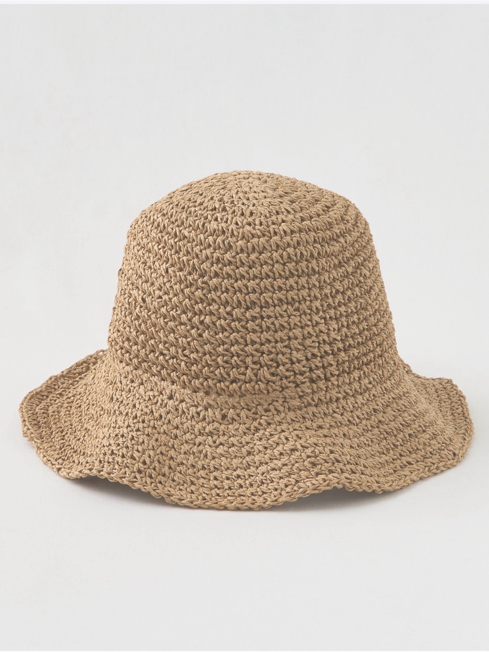 aerie Woven Crochet Bucket Hat in Tan
